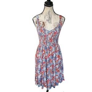 Japna Smocked Floral Boho Sundress NWT  Ribbon Scrunchie Summer Spring Sz XS/S